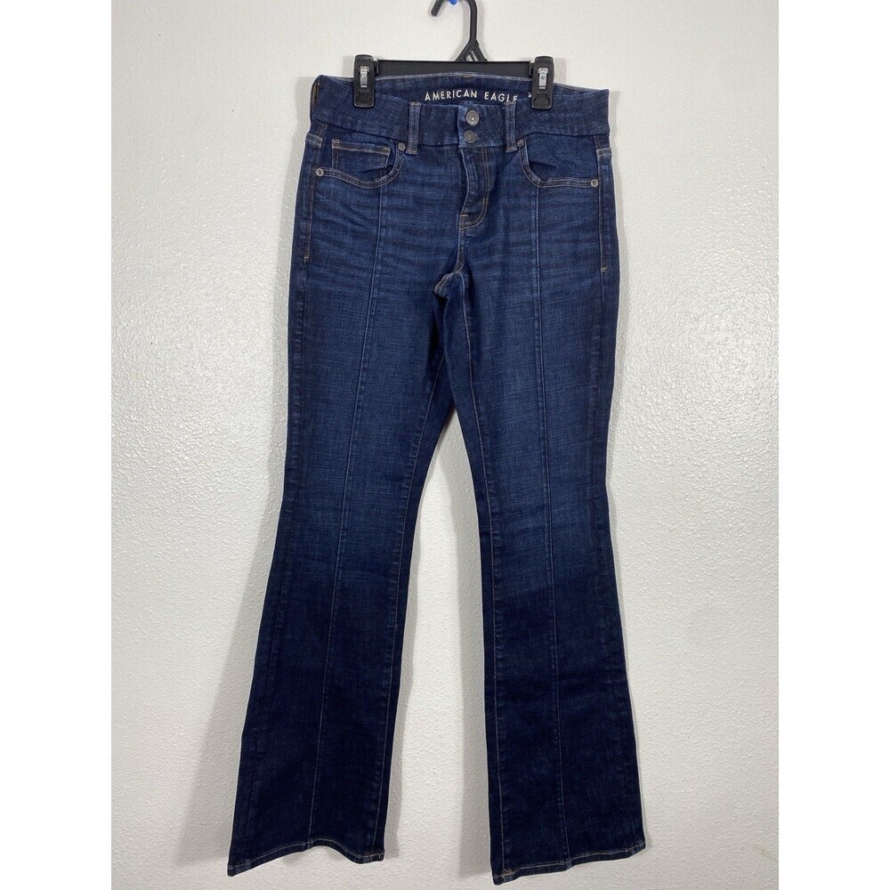 American Eagle Kick Boot Jeans Womens 4 Blue Medium Wash Mid Rise Stretch Denis - Picture 2 of 14